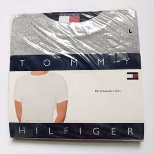 Vintage Tommy Hilfiger 1998 T Shirt Undershirt Gray Large Ribbed Crewneck NOS